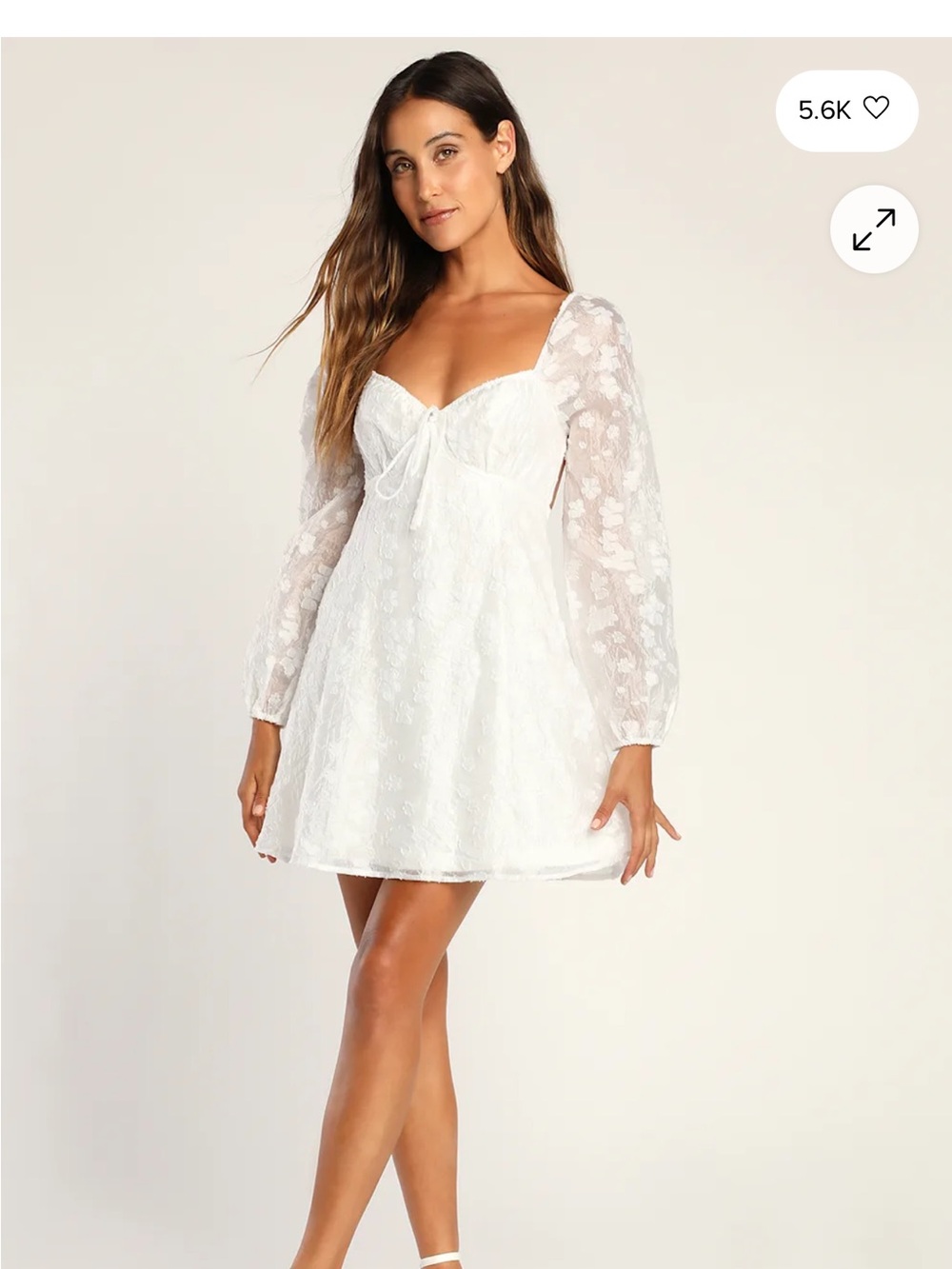 Lulu's White Bridal Long-Sleeve Sweetheart Mini Dress